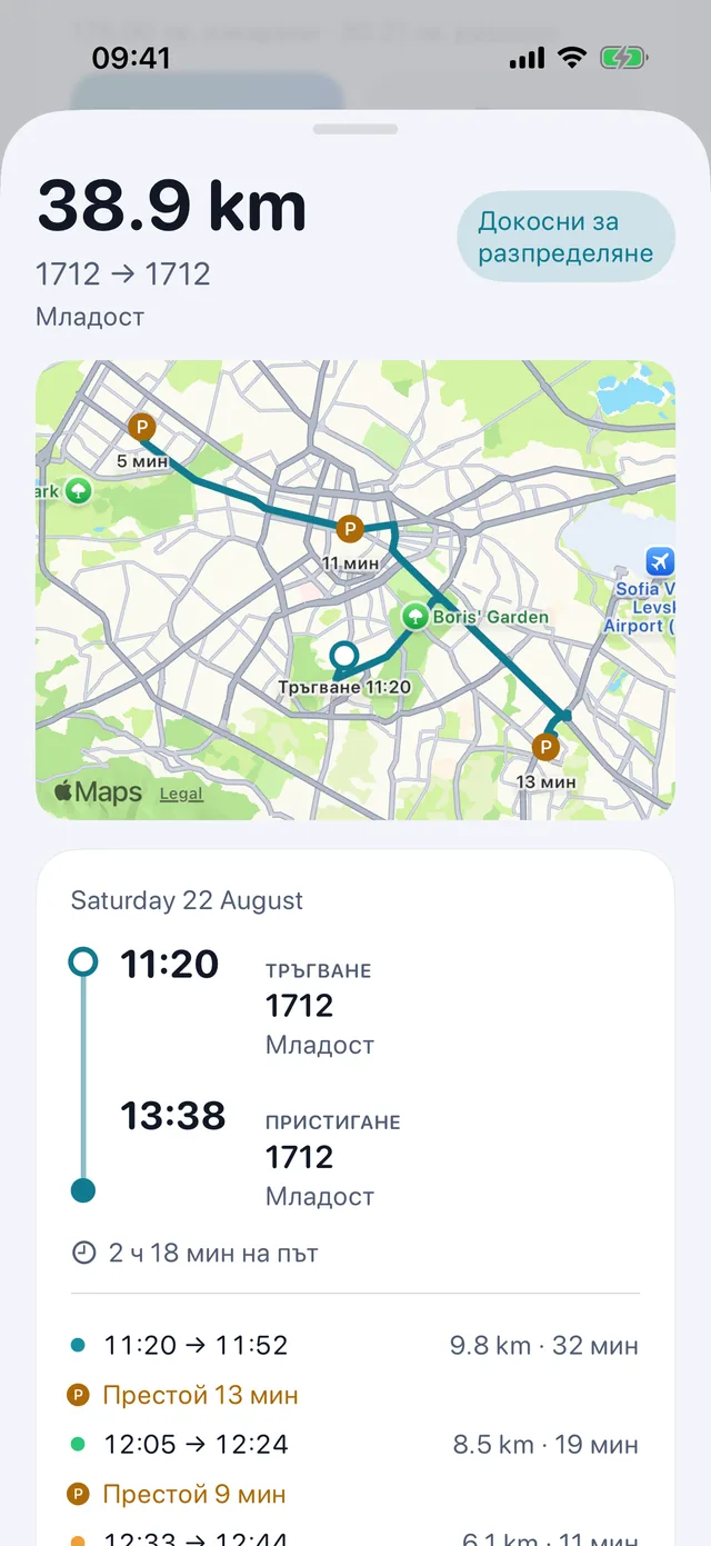 Един курс — Часове, спирания и какви километри.