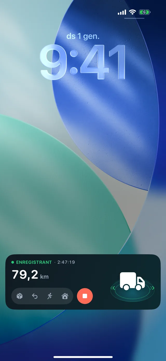 Pantalla de bloqueig — Els quilòmetres registrant-se, sense desbloquejar.
