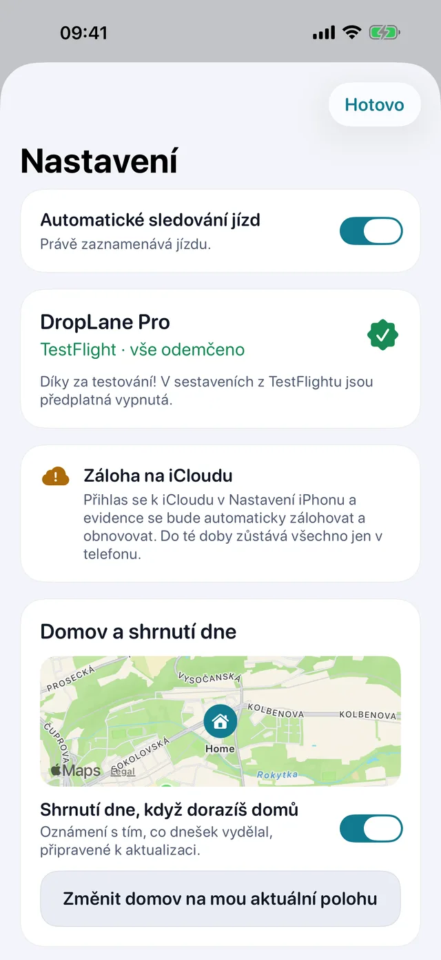 Nastavení — Kilometry, nebo míle. Světlé, nebo tmavé.
