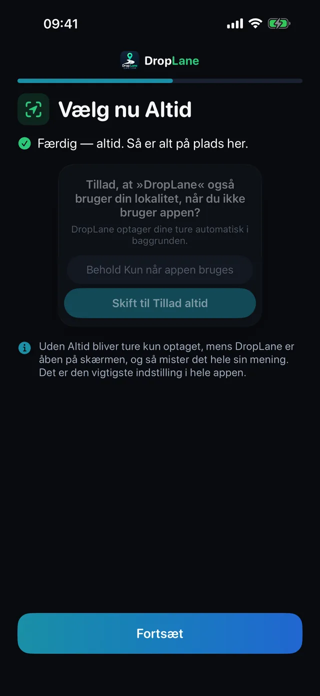 Vælg nu »Altid«