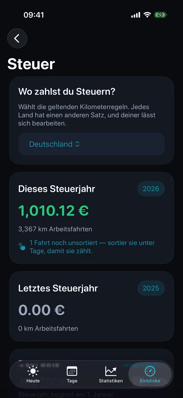 Steuer — Was die Kilometer des Zeitraums wert sind.