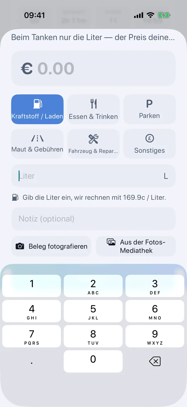 Kosten — Sprit, Essen, Parken, Maut.