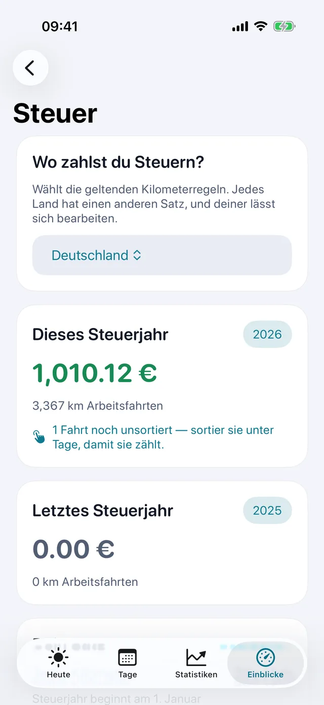 Steuer — Was die Kilometer des Zeitraums wert sind.