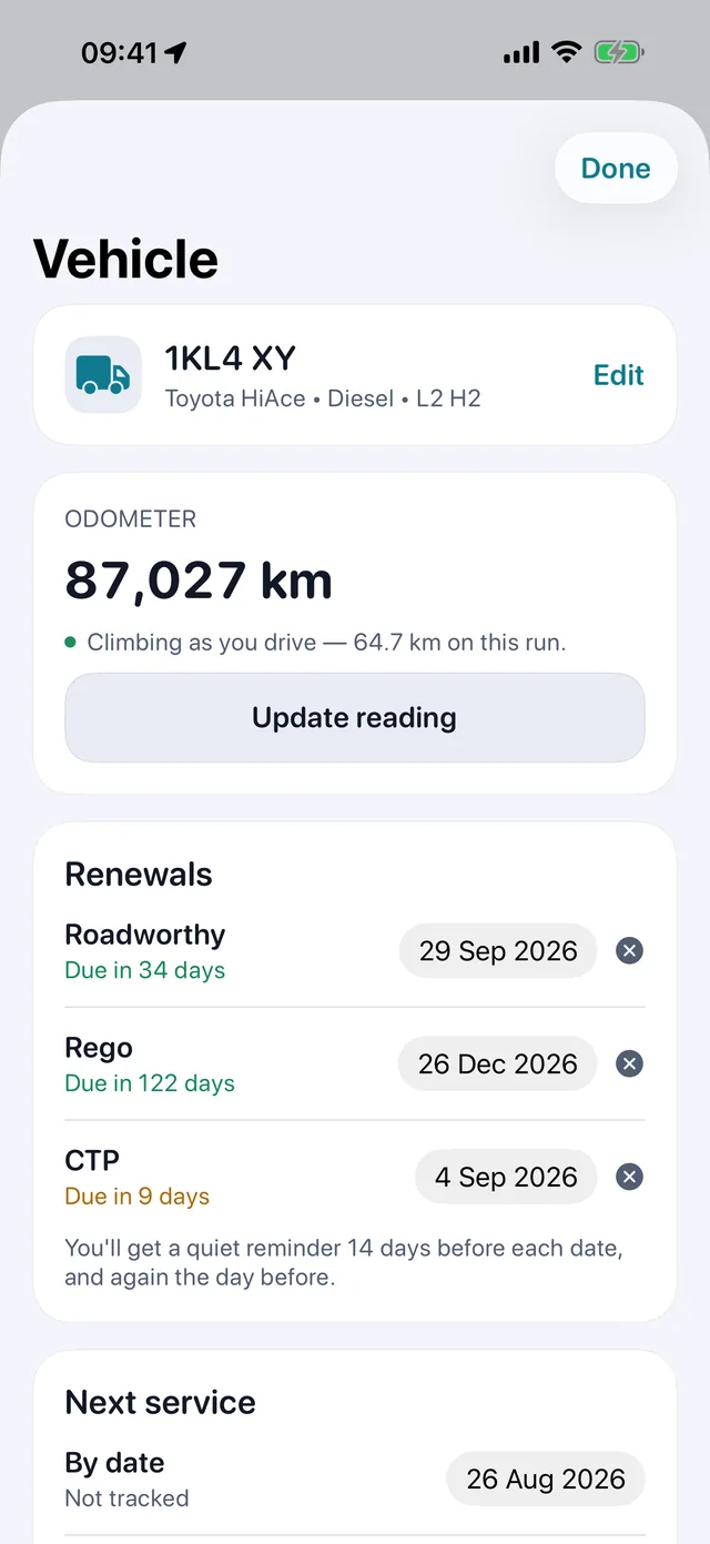 Vehicle — Rego, roadworthy and insurance, before they bite.