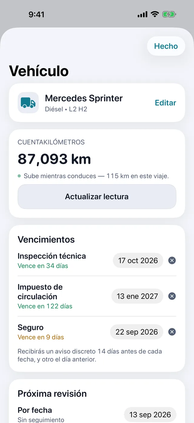 Vehículo — Verificación, tenencia, seguro — antes de que venzan.
