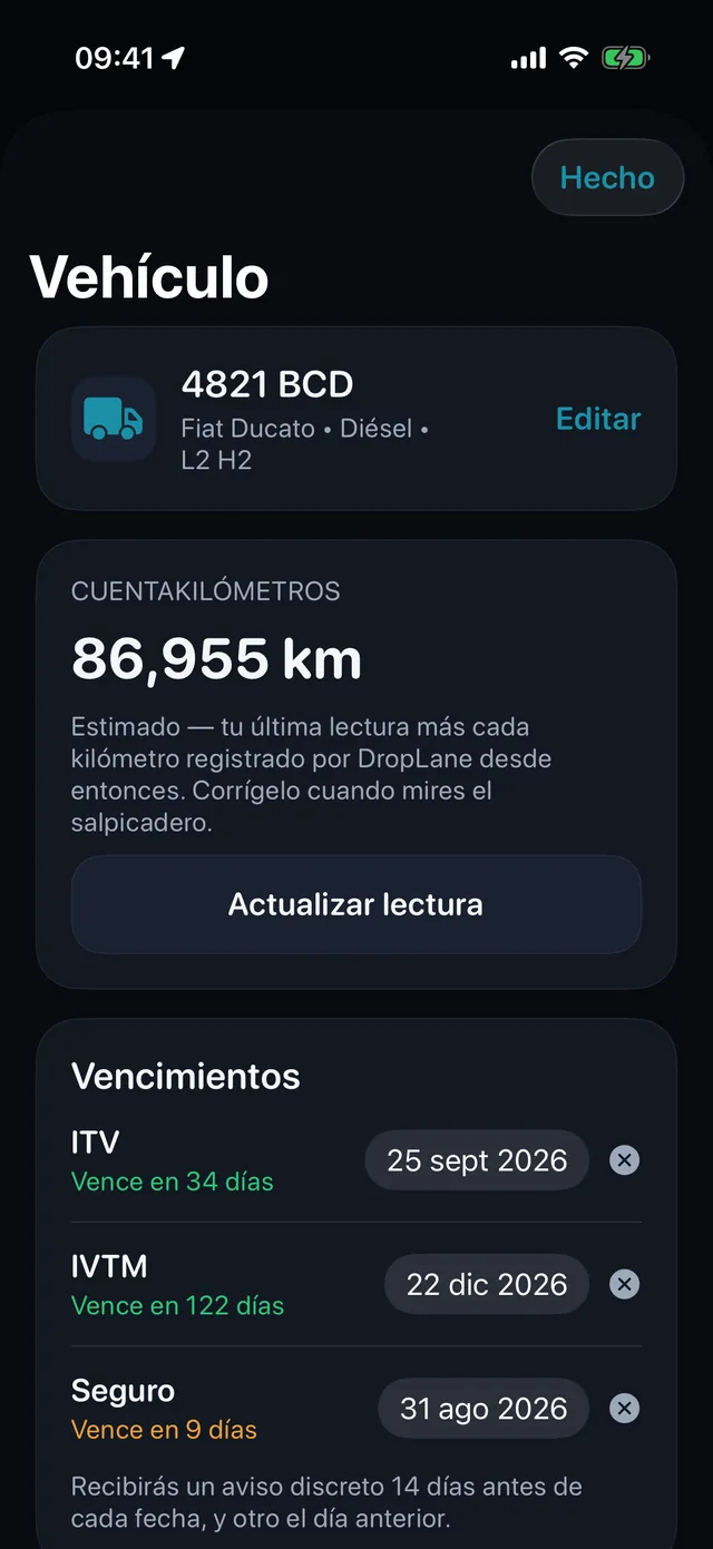 Vehículo — ITV, impuesto y seguro, antes de que venzan.