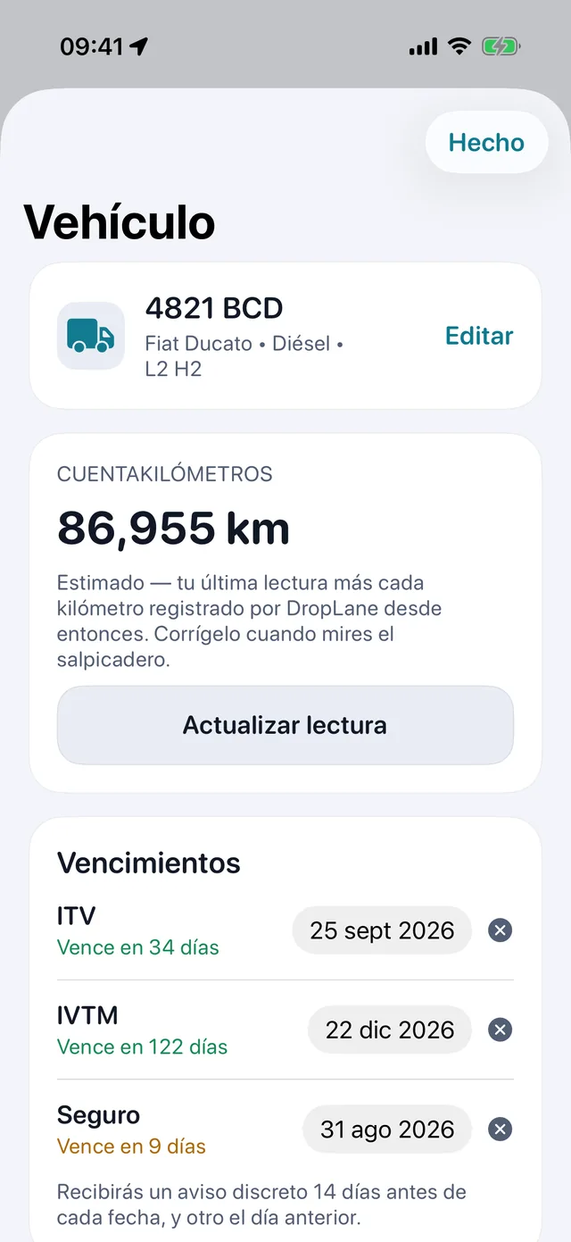 Vehículo — ITV, impuesto y seguro, antes de que venzan.