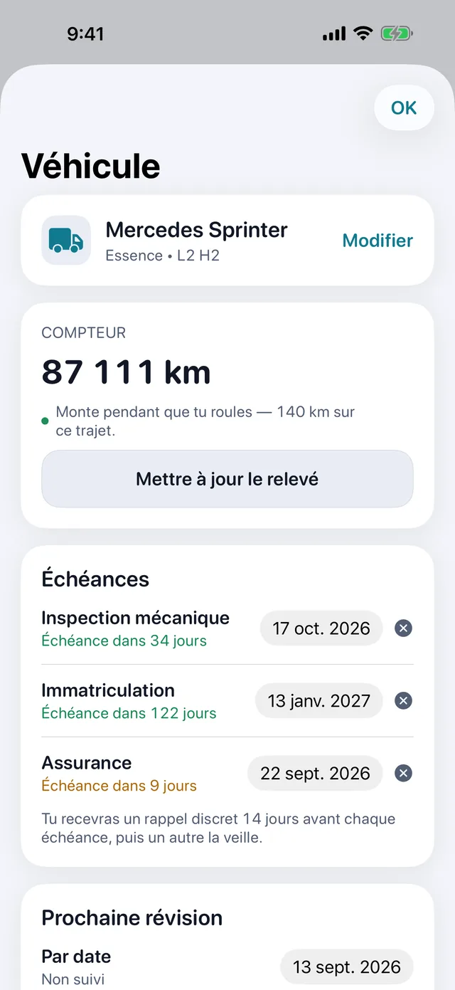 Véhicule — Inspection, immatriculation, assurance — avant l'échéance.