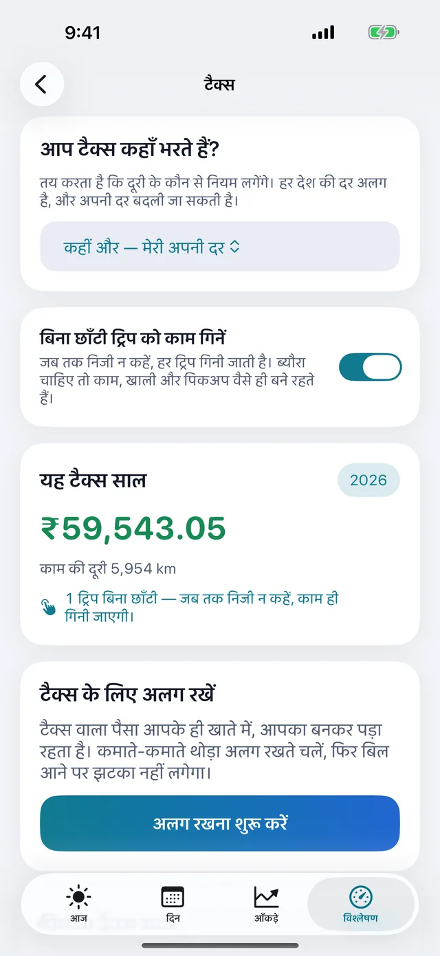 टैक्स — इस अवधि के किलोमीटर कितने के हैं।