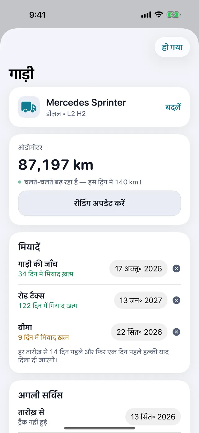 गाड़ी — फ़िटनेस, टैक्स, बीमा — समय निकलने से पहले।