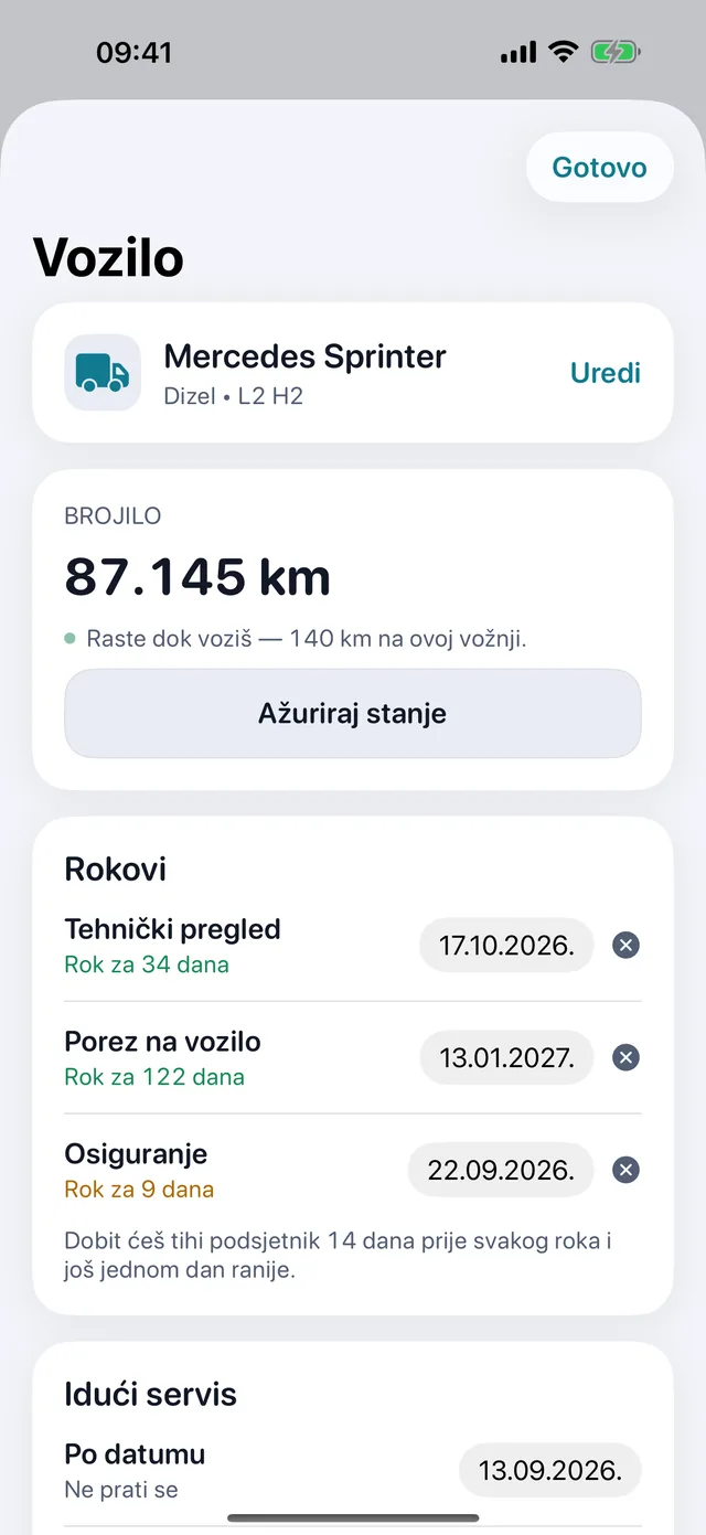 Vozilo — Registracija, tehnički, osiguranje — prije nego isteknu.