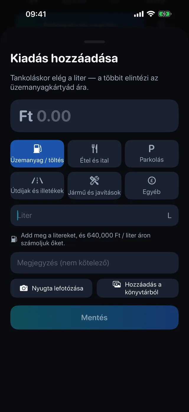 Költségek — Üzemanyag, étel, parkolás, útdíj.