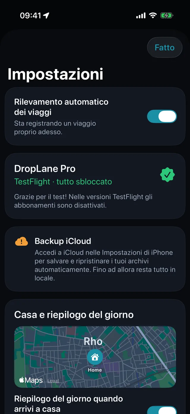Impostazioni — Chilometri o miglia. Chiaro o scuro.