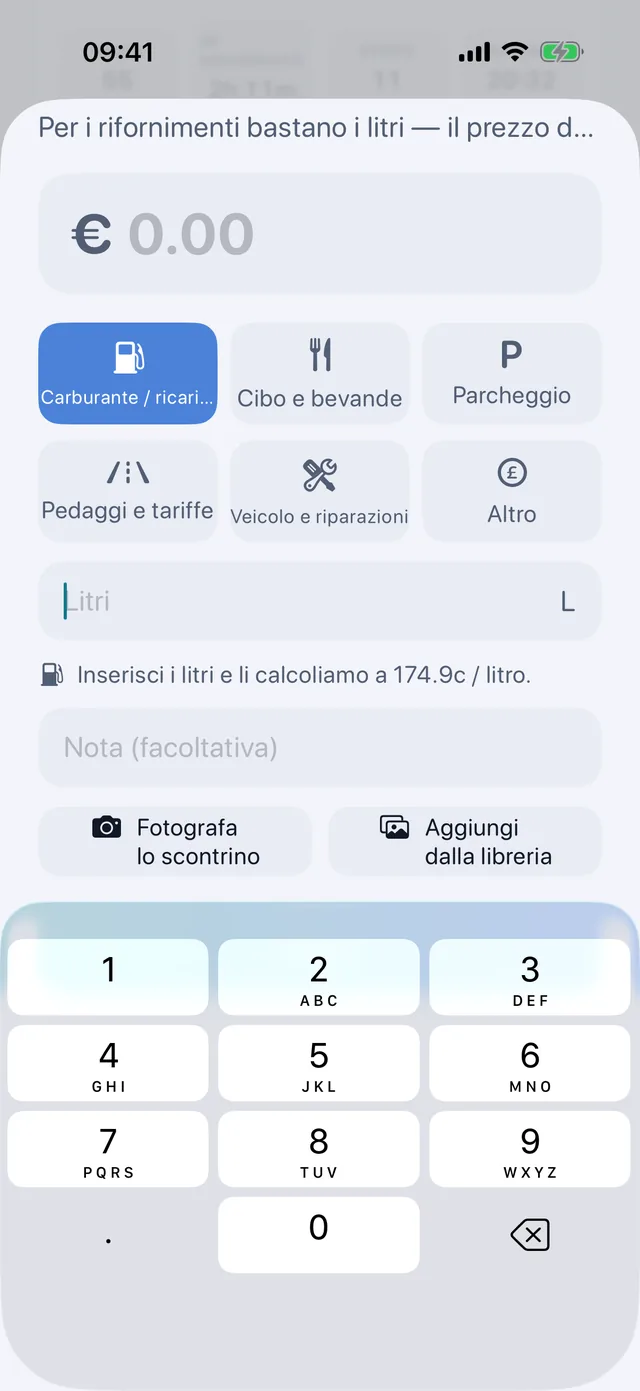 Spese — Carburante, pasti, parcheggi, pedaggi.