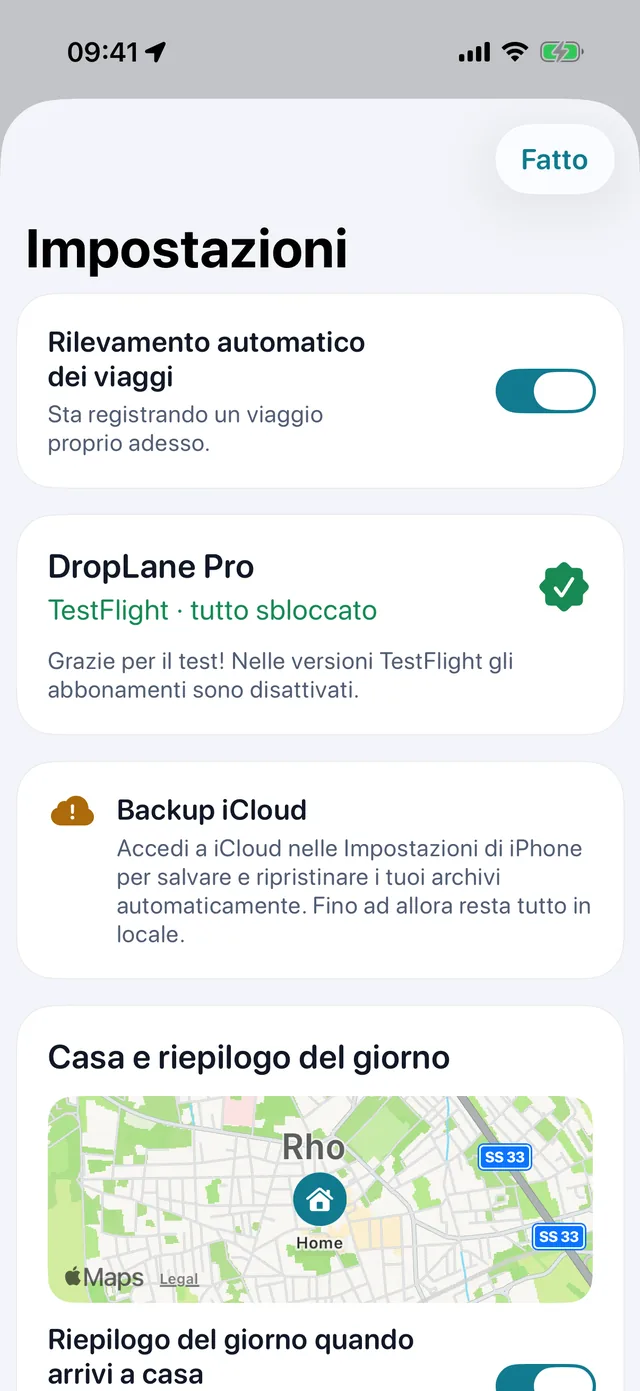 Impostazioni — Chilometri o miglia. Chiaro o scuro.