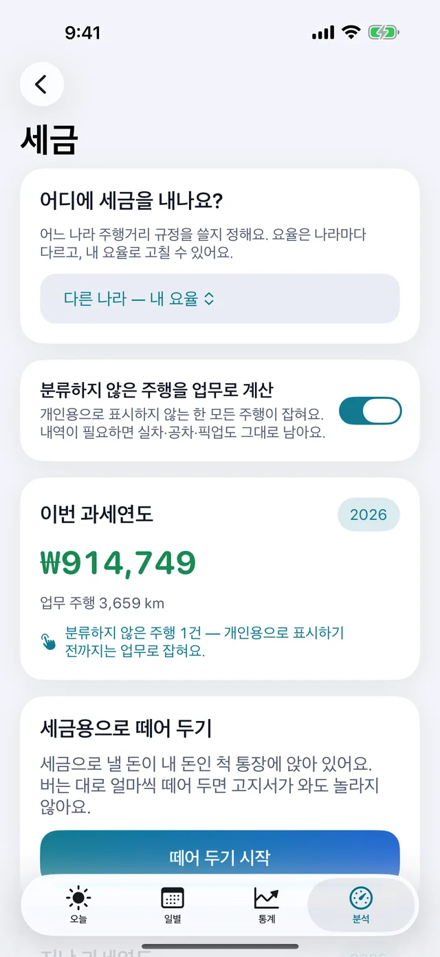 세금 — 이 기간의 주행거리가 얼마의 가치인지.