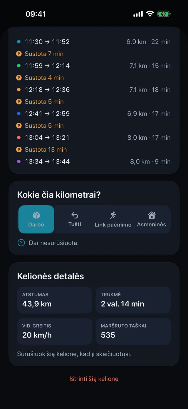 Kelionės rūšiavimas — Darbo, tuščia, link paėmimo ar asmeninė.