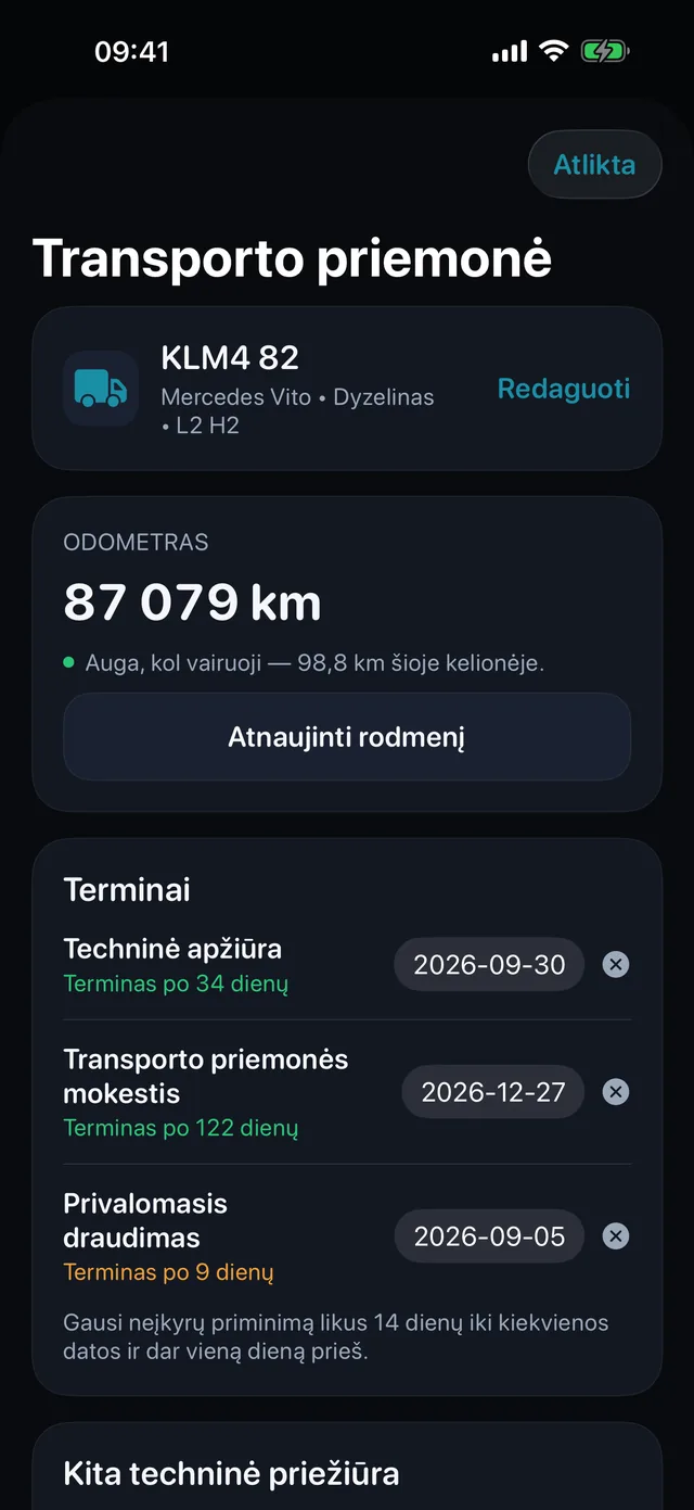 Transporto priemonė — Techninė apžiūra, kelių mokestis ir draudimas — kol nepavijo.