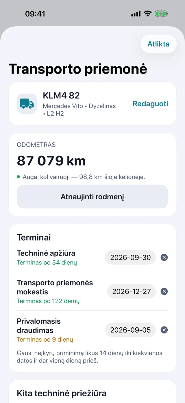 Transporto priemonė — Techninė apžiūra, kelių mokestis ir draudimas — kol nepavijo.