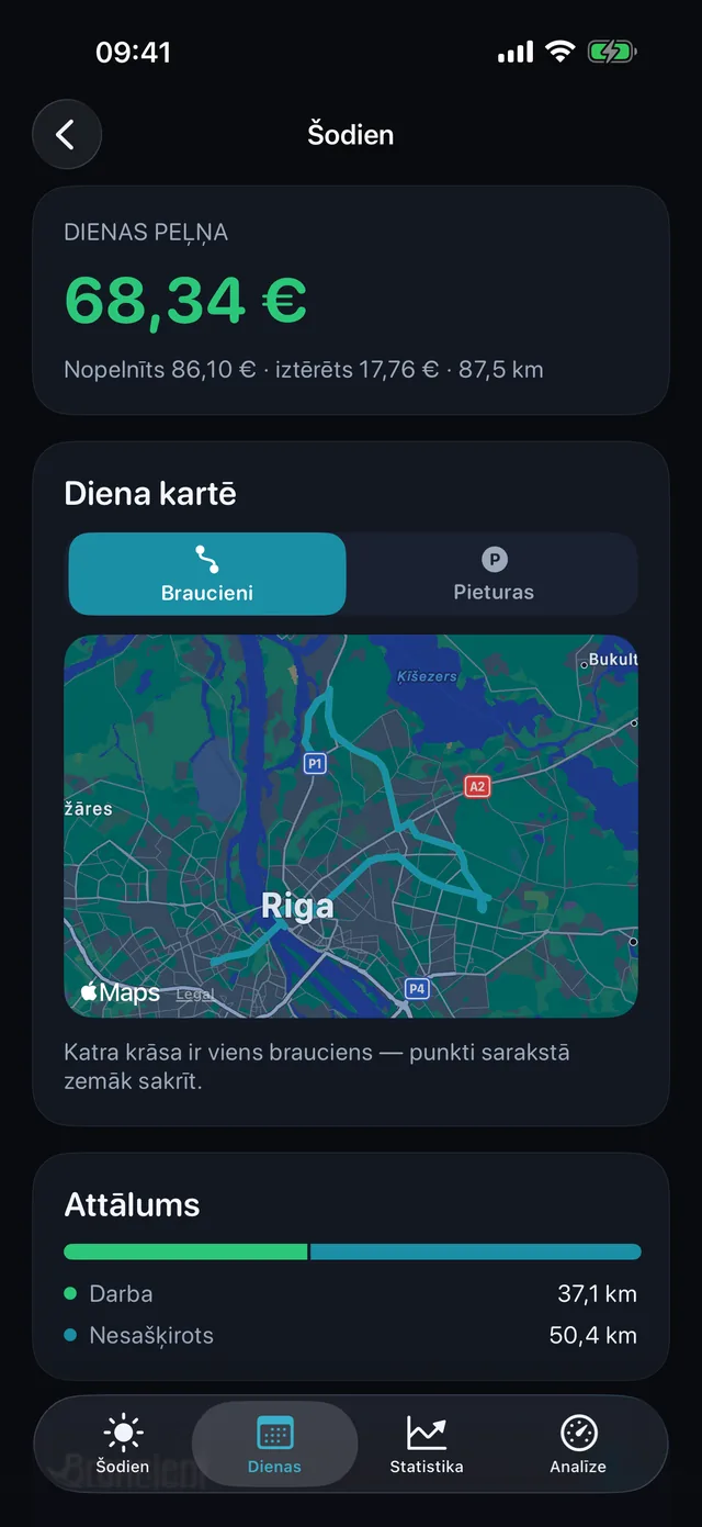 Diena kartē — Katra krāsa ir viens brauciens.