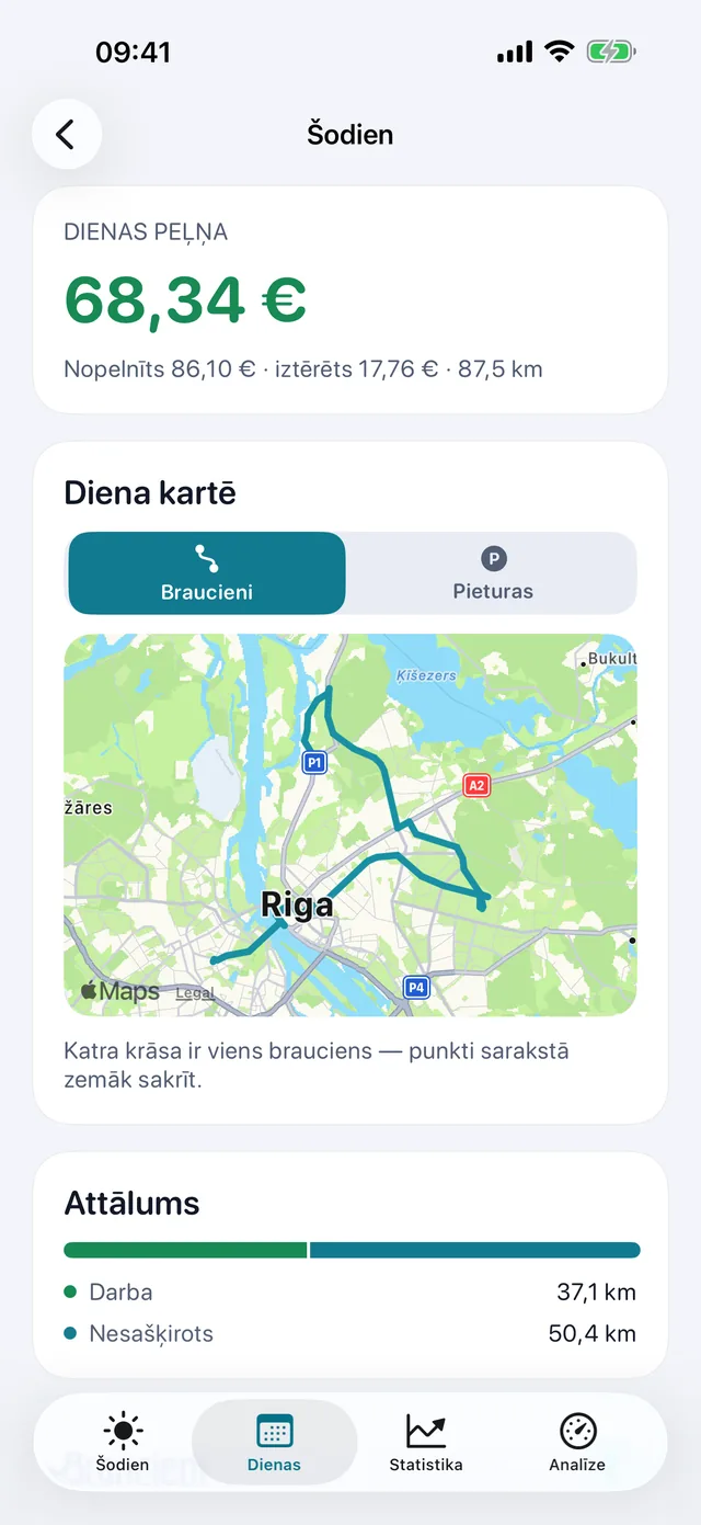 Diena kartē — Katra krāsa ir viens brauciens.