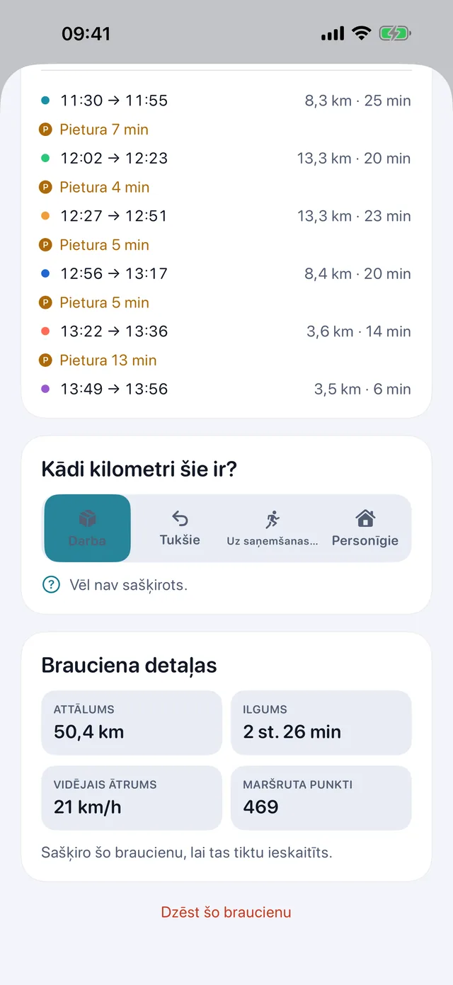 Brauciena sašķirošana — Darba, tukšs, uz saņemšanas vietu vai personīgs.
