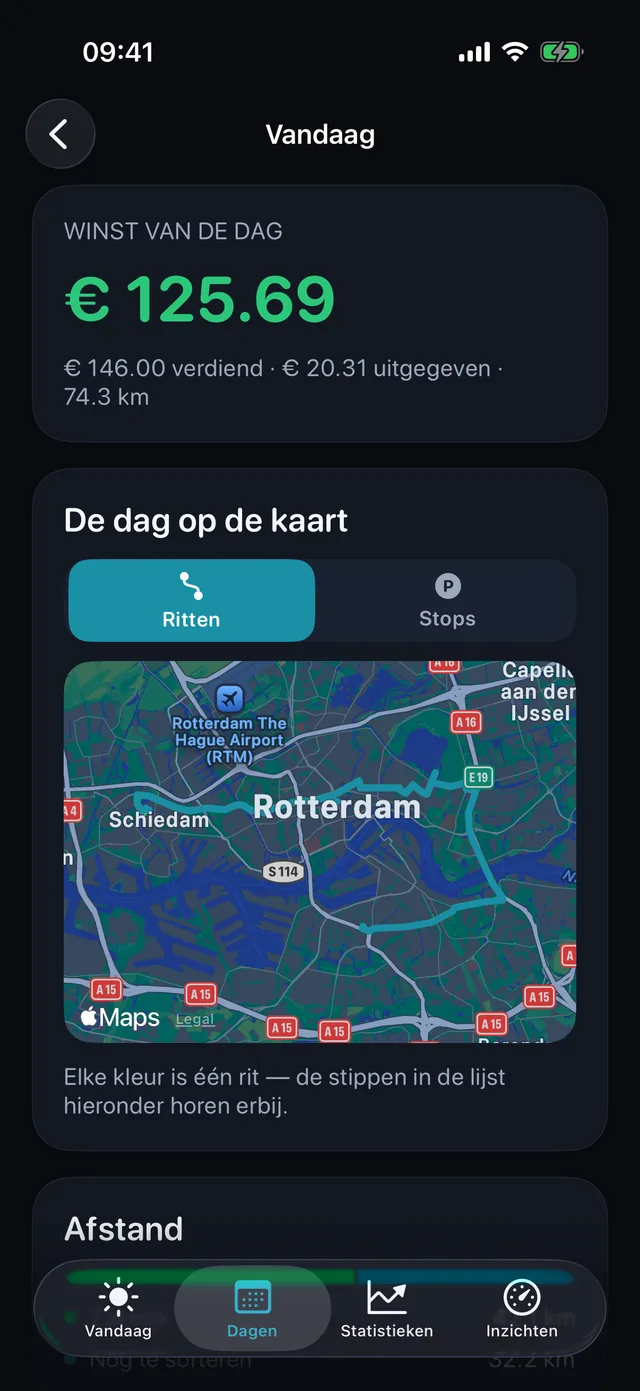 De dag op de kaart — Elke kleur is één rit.