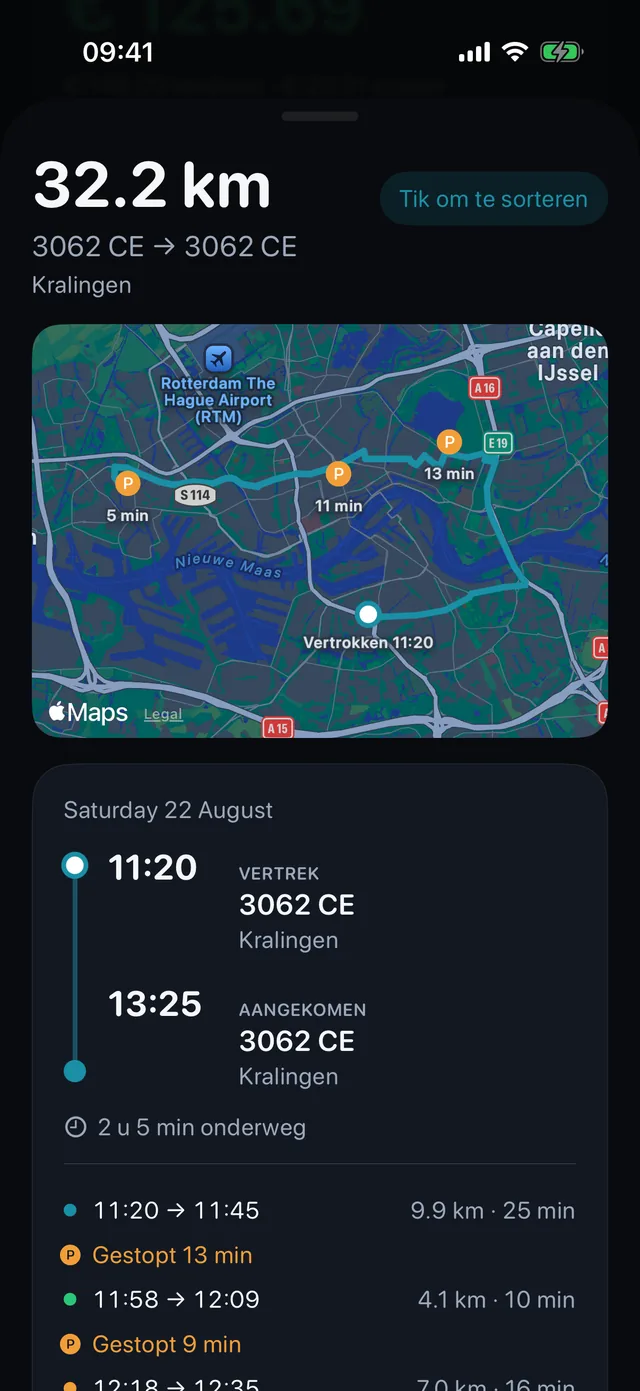 Eén rit — Tijden, stops en wat voor kilometers.