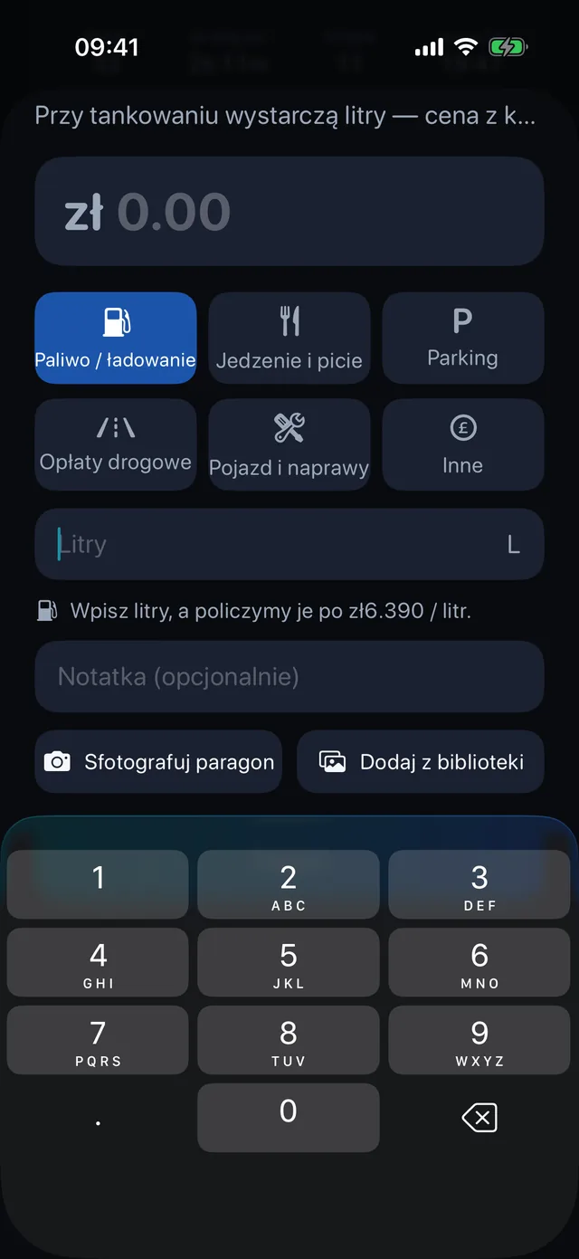 Koszty — Paliwo, jedzenie, parkingi, opłaty drogowe.