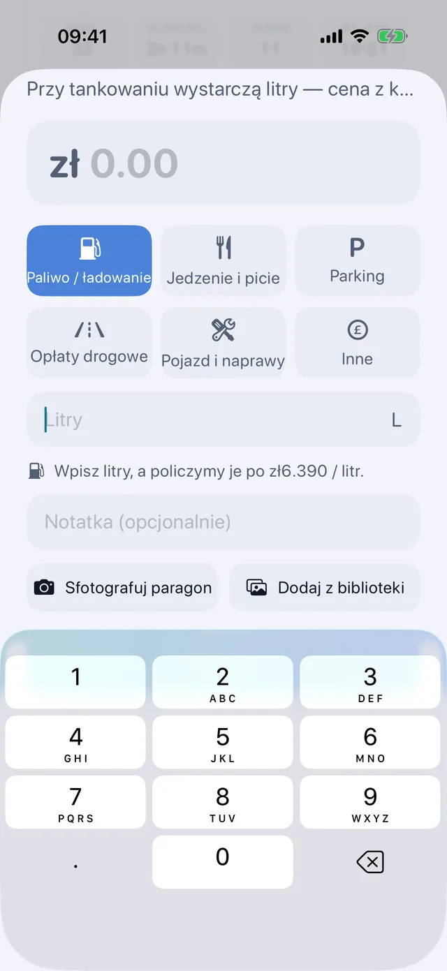 Koszty — Paliwo, jedzenie, parkingi, opłaty drogowe.