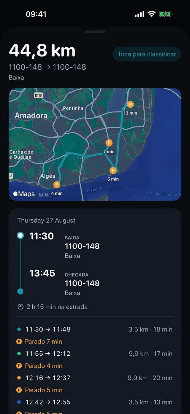 Uma viagem — Horas, paragens, e que tipo de quilómetros.