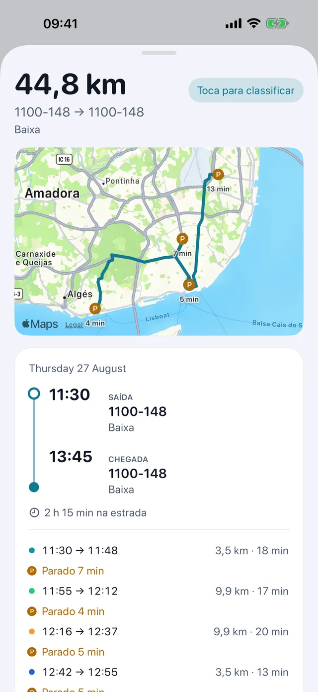Uma viagem — Horas, paragens, e que tipo de quilómetros.