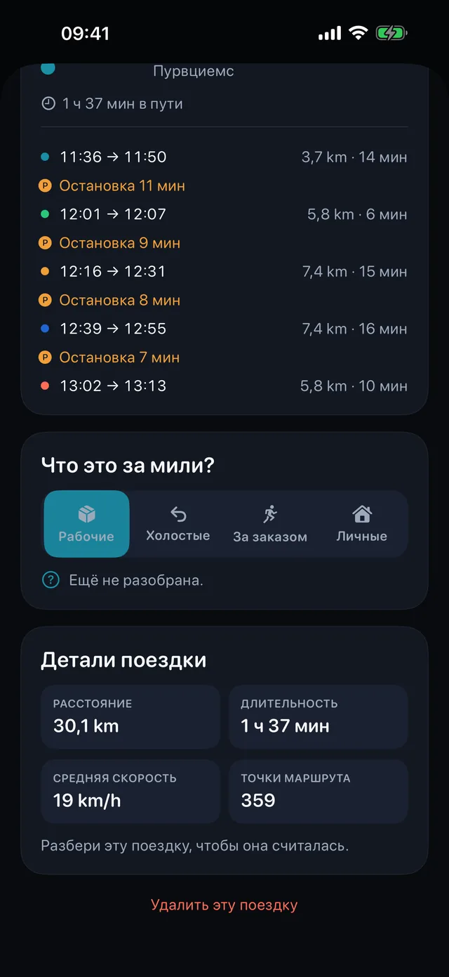 Разбор поездки — Работа, холостой пробег, за заказом или личное.