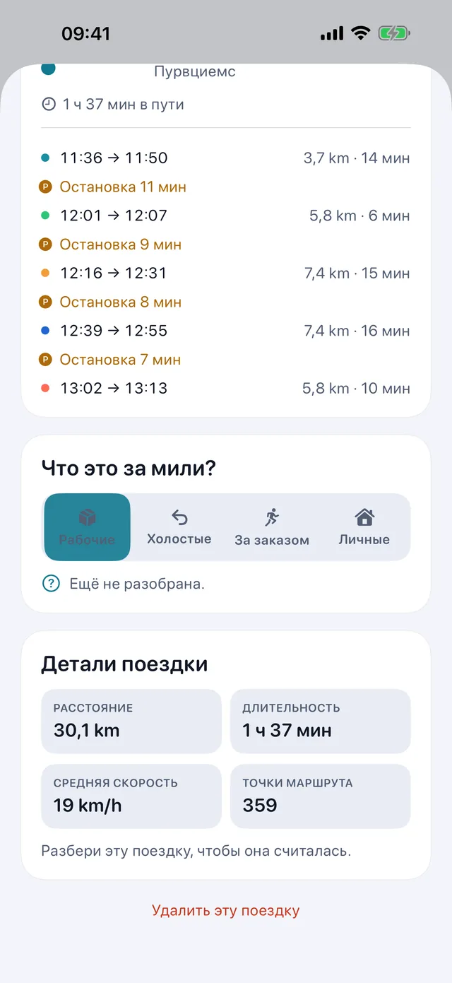 Разбор поездки — Работа, холостой пробег, за заказом или личное.