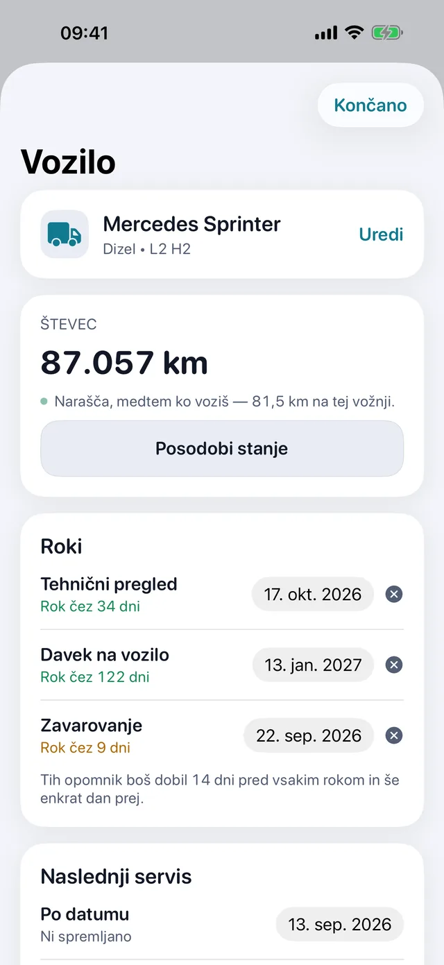 Vozilo — Registracija, tehnični pregled, zavarovanje — preden potečejo.