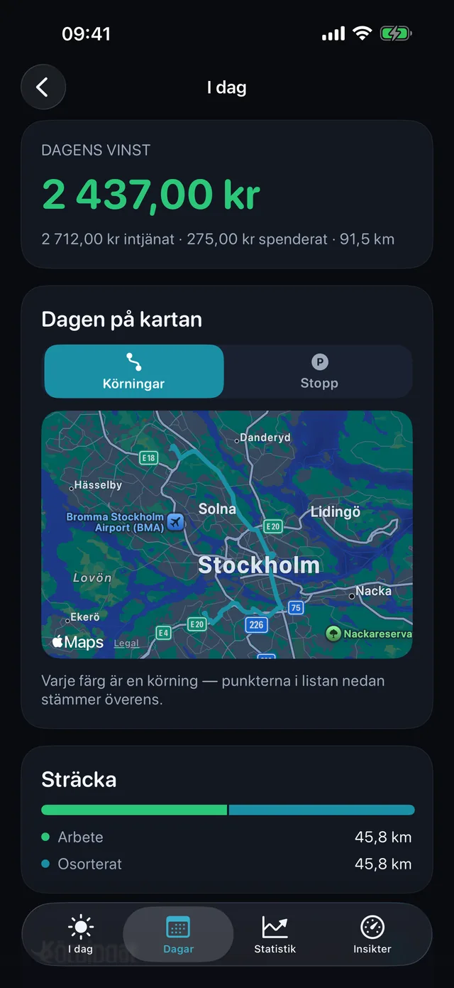 Dagen på kartan — Varje färg är en körning.