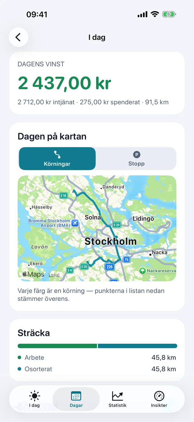 Dagen på kartan — Varje färg är en körning.