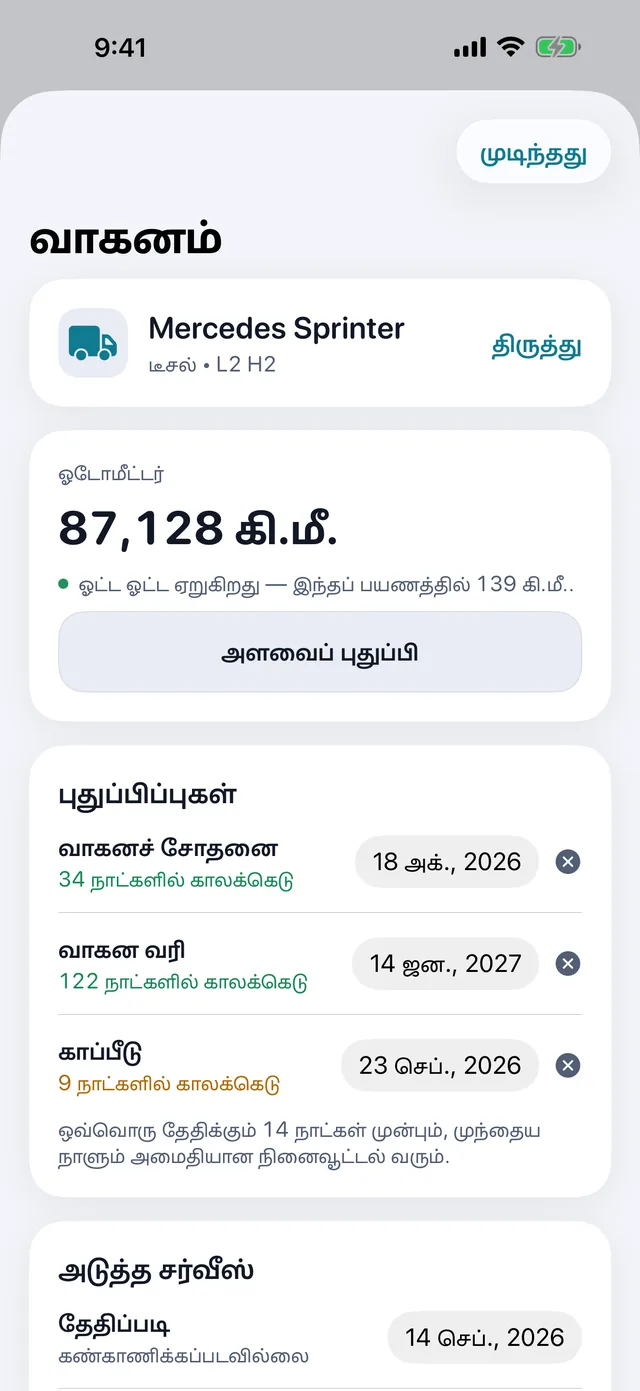 வாகனம் — ஃபிட்னஸ், வரி, காப்பீடு — காலாவதிக்கு முன்.