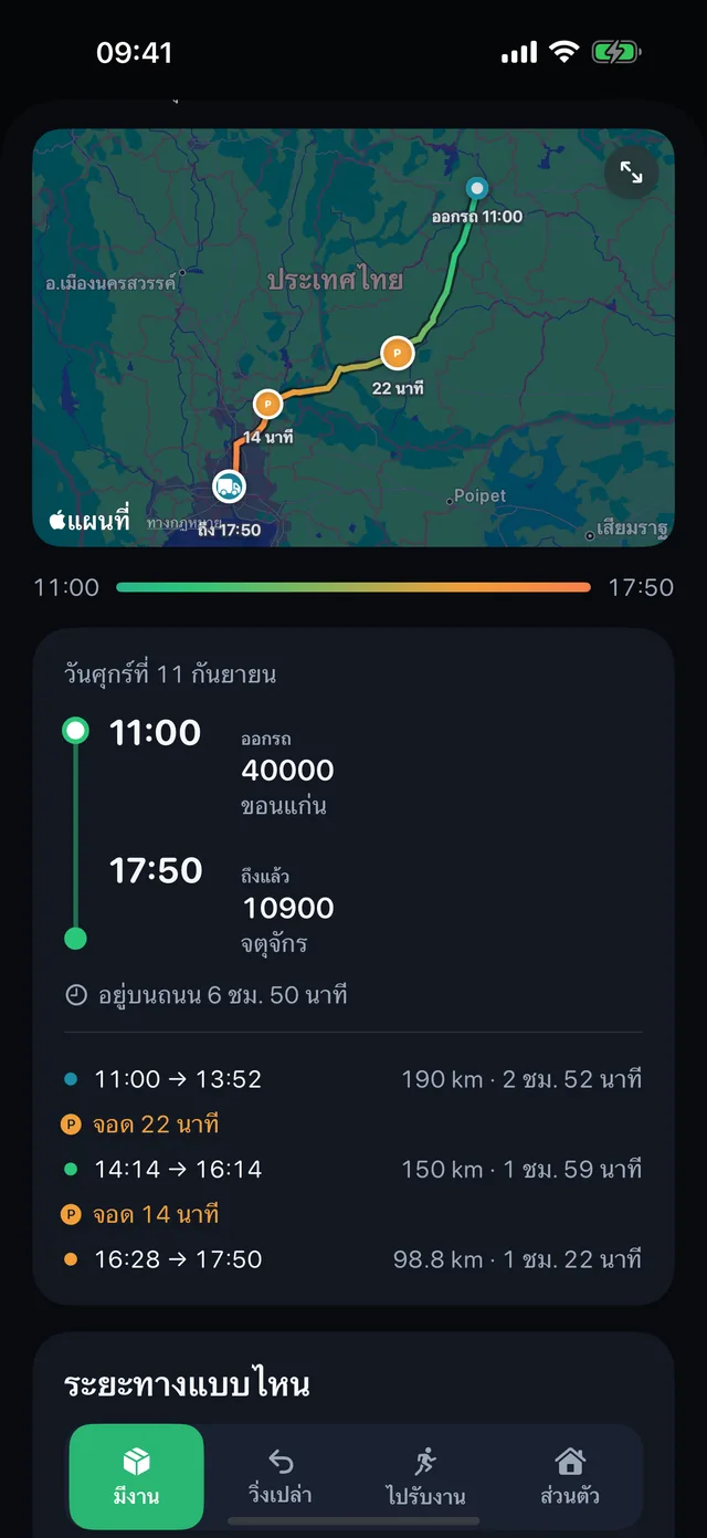 ประเภทเที่ยว — มีงาน วิ่งเปล่า ไปรับของ หรือส่วนตัว