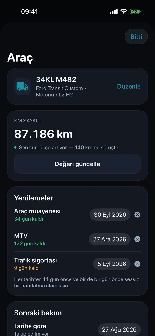 Araç — Muayene, yol vergisi ve sigorta, seni yakalamadan.