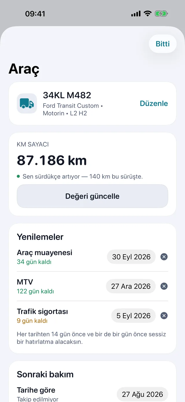 Araç — Muayene, yol vergisi ve sigorta, seni yakalamadan.