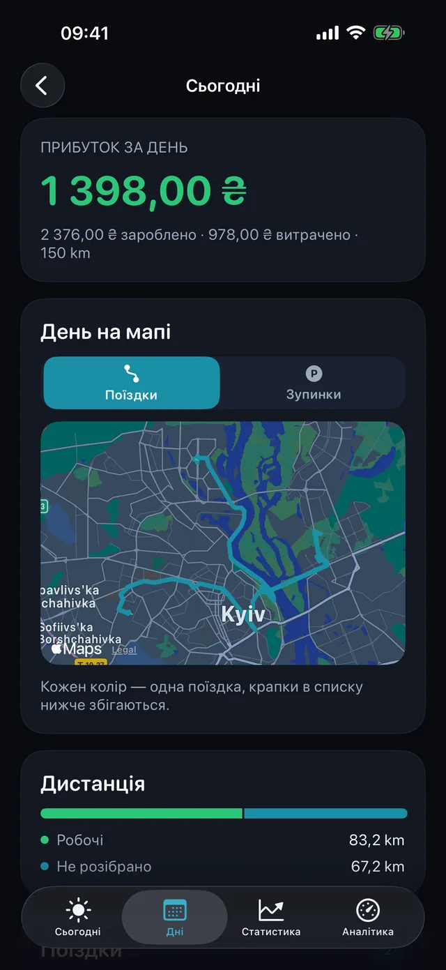 День на карті — Кожен колір — одна поїздка.