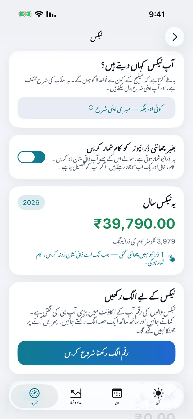 ٹیکس — اس مدت کے کلومیٹر کتنے کے ہیں۔